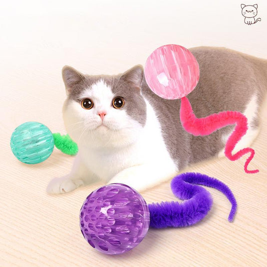 KFX-7041853 Interactive Cat Bouncy Ball Toy with Tail for Indoor Play - Safe and Engaging for Cats and Kittens