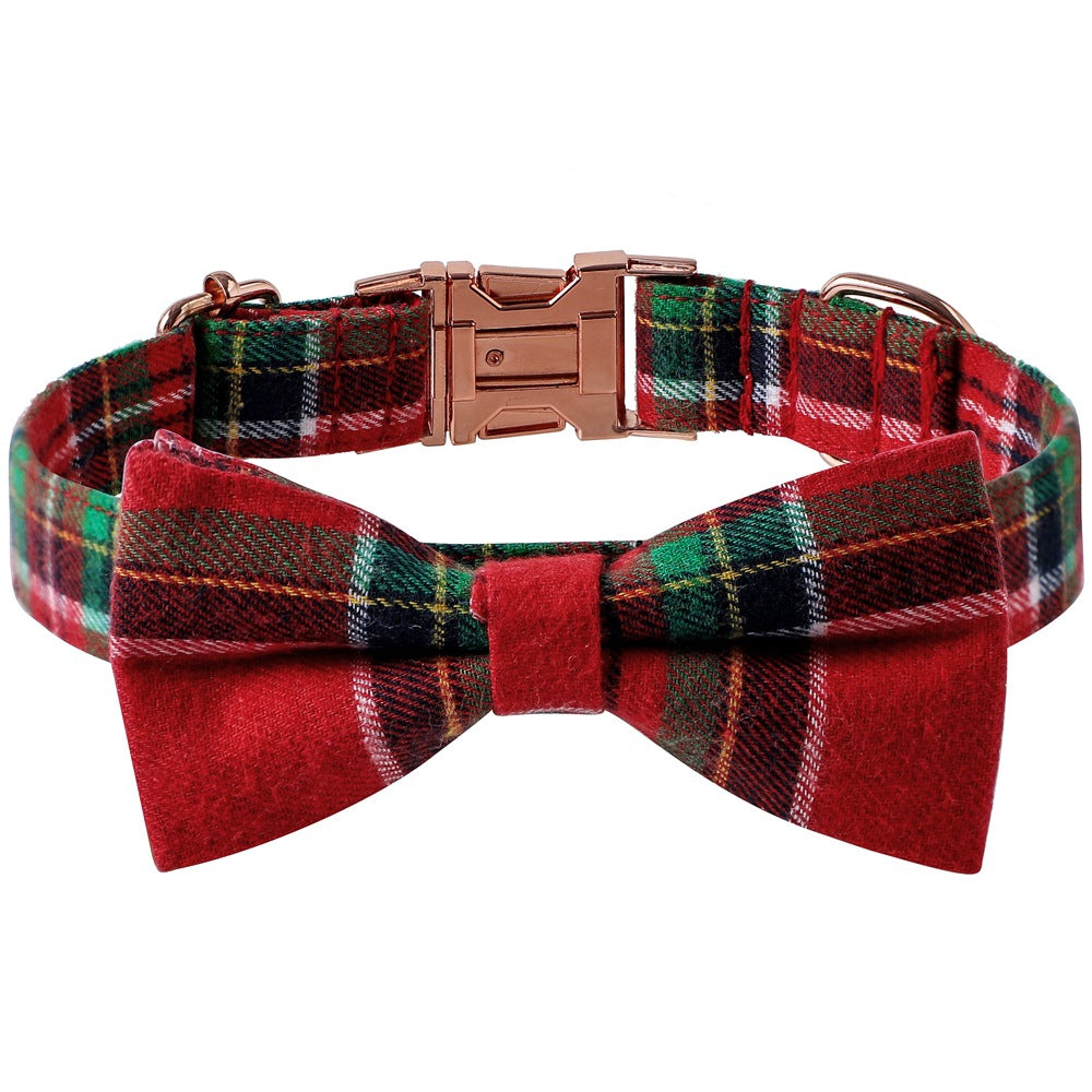 KFX-7042365 Red and Green Plaid Dog Collar with Rose Gold Buckle - Adjustable Sizes Available