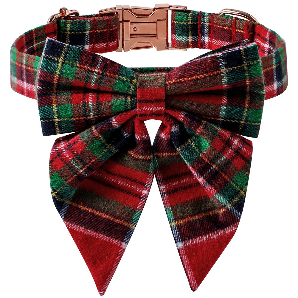 KFX-7042365 Red and Green Plaid Dog Collar with Rose Gold Buckle - Adjustable Sizes Available