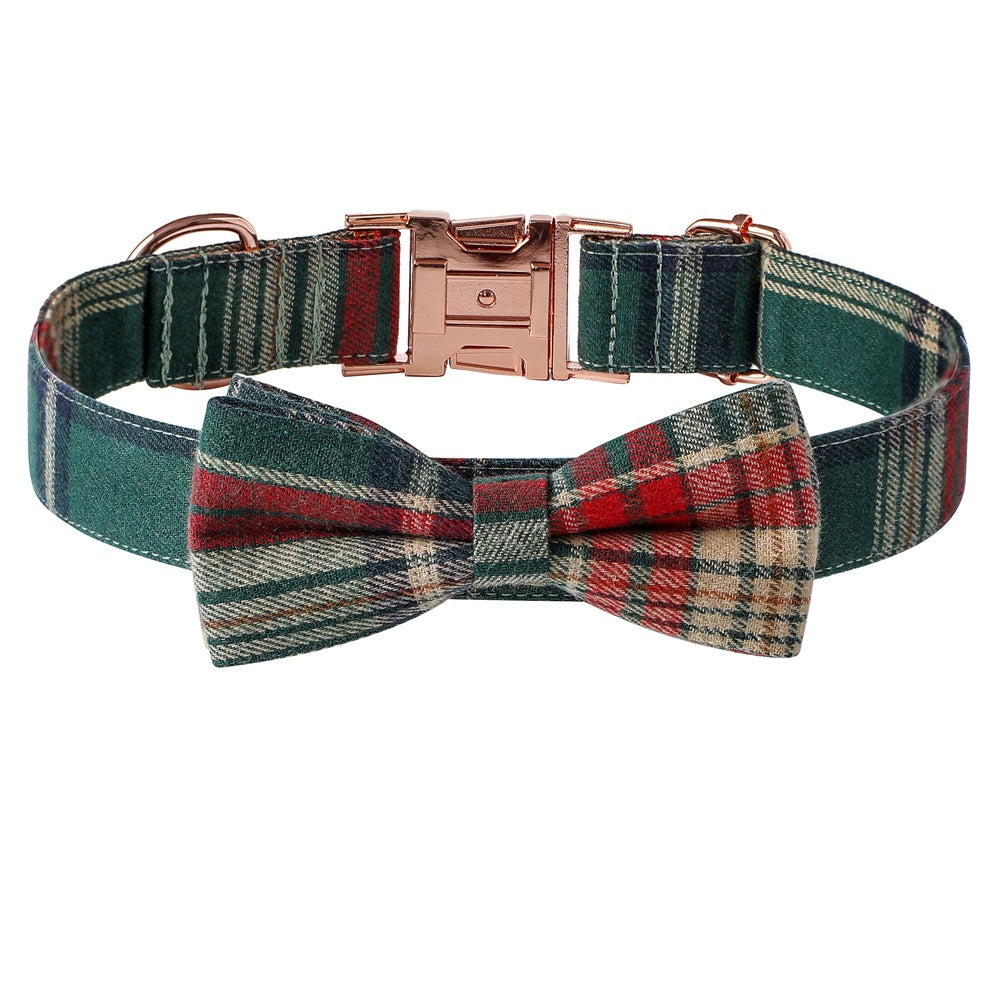 KFX-7042365 Red and Green Plaid Dog Collar with Rose Gold Buckle - Adjustable Sizes Available