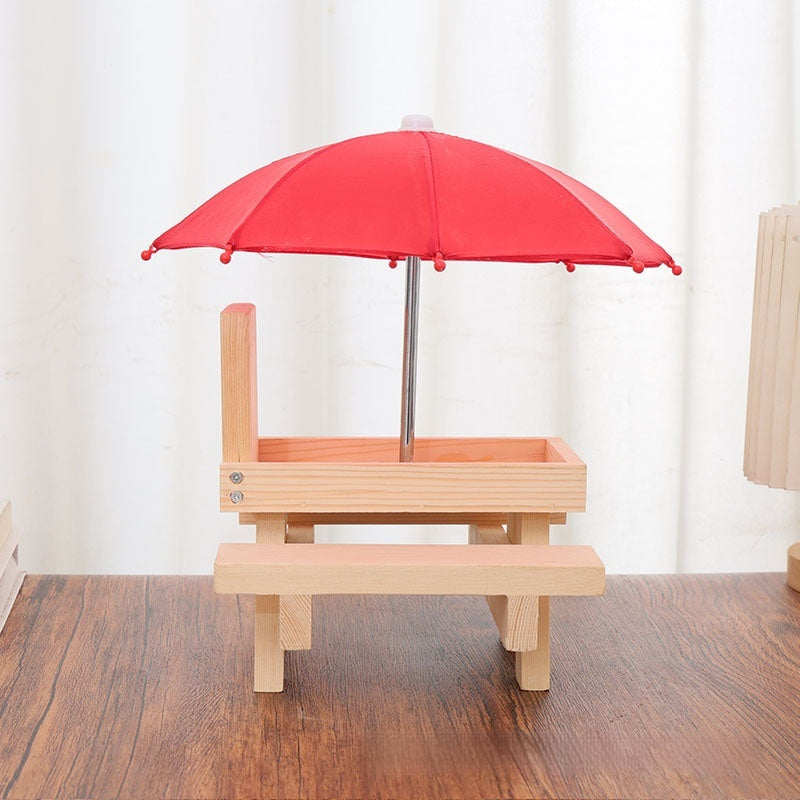 KFX-7044157 Wooden Outdoor Chipmunk Feeder with Bench and Umbrella, Pine Material