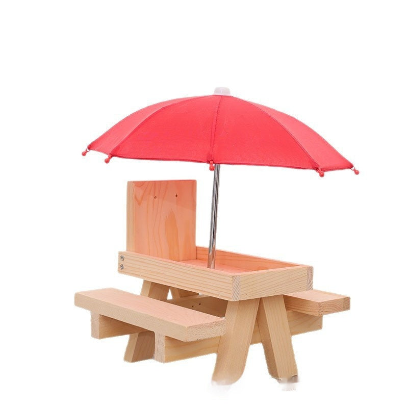 KFX-7044157 Wooden Outdoor Chipmunk Feeder with Bench and Umbrella, Pine Material