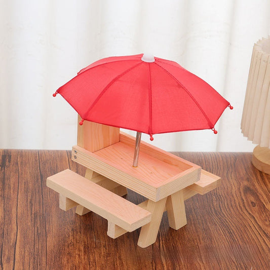 KFX-7044157 Wooden Outdoor Chipmunk Feeder with Bench and Umbrella, Pine Material