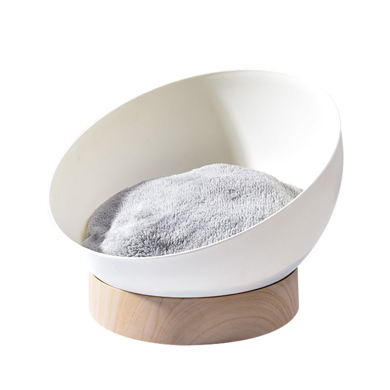 KFX-7044413 Multifunctional Cat Egg Shell Nest with Turntable – Plastic Design, White Wood Grain Base