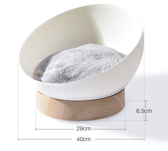 KFX-7044413 Multifunctional Cat Egg Shell Nest with Turntable – Plastic Design, White Wood Grain Base