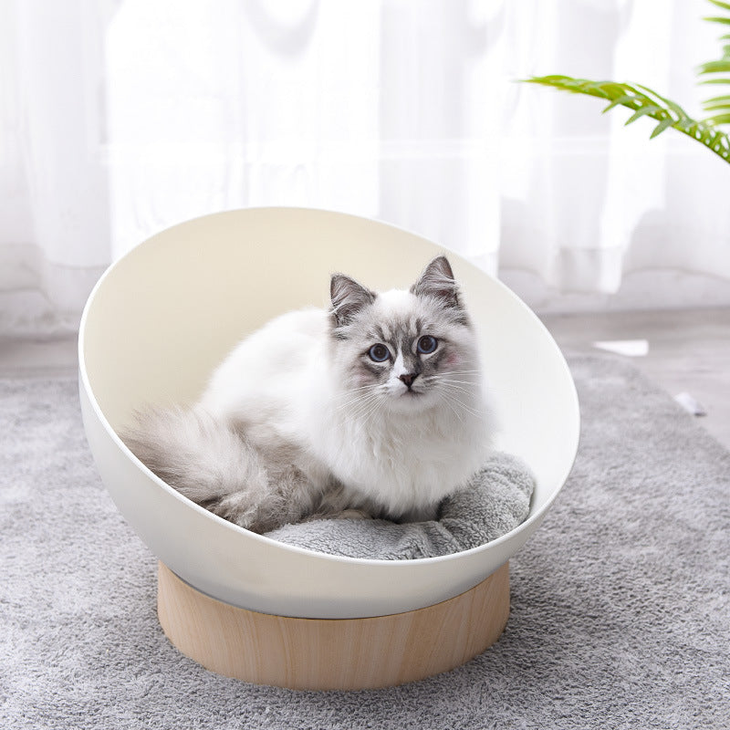 KFX-7044413 Multifunctional Cat Egg Shell Nest with Turntable – Plastic Design, White Wood Grain Base