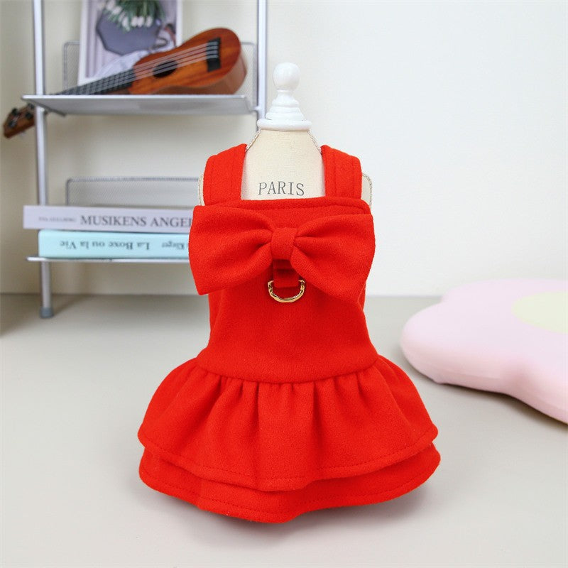 KFX-7045949 Thick Wool Bow-Knot Skirt for Pets - Festive Christmas Apparel in Sizes S to XXL