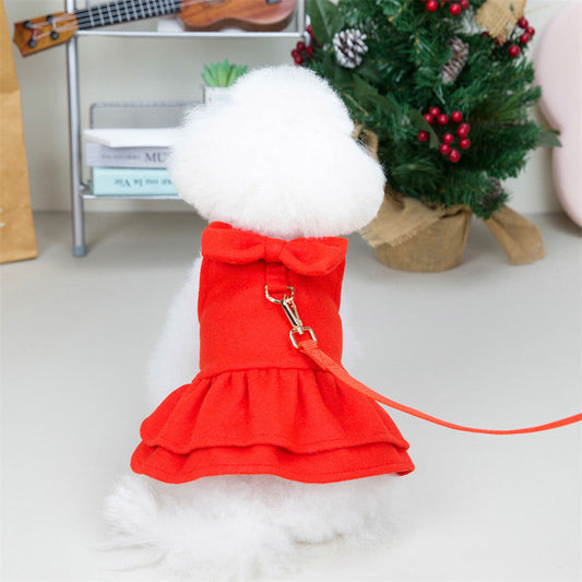KFX-7045949 Thick Wool Bow-Knot Skirt for Pets - Festive Christmas Apparel in Sizes S to XXL