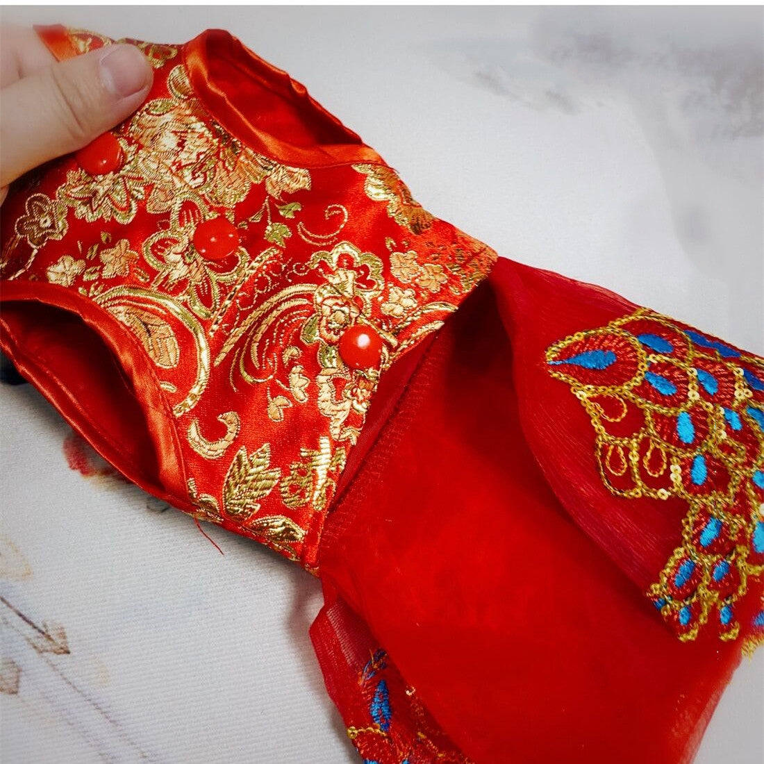 KFX-7047741 Traditional Chinese Style Dog Cheongsam - Wanfeng Tang Suit for Small Breeds