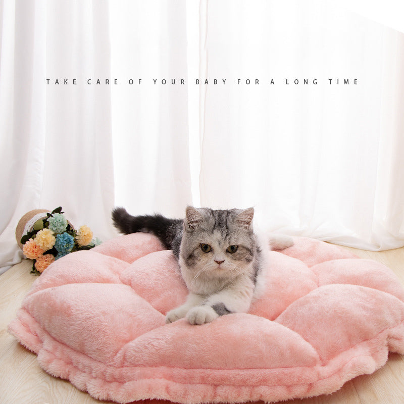KFX-7050173 Cozy Pomeranian Pet Sleeping Pad with Floral Design – Soft Nest for Cats and Small Dogs, 55cm & 65cm Sizes