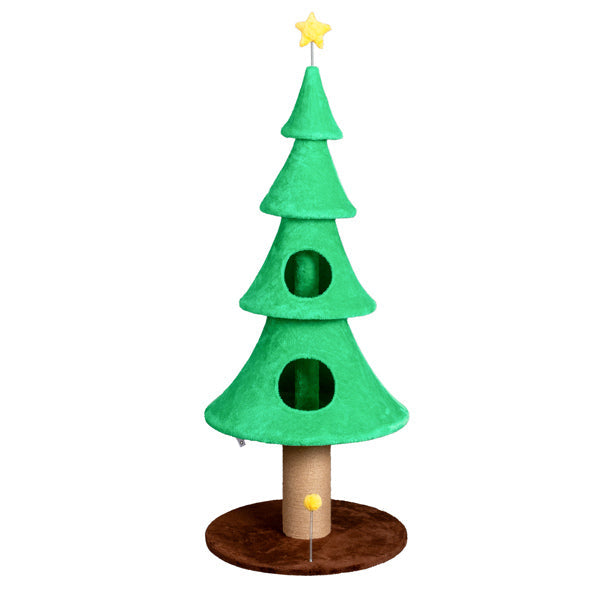 KFX-7051581 Large 59in Christmas Tree Cat Tower with 2 Cat Condos, Scratching Post, and Teaser Toy for Indoor Cats