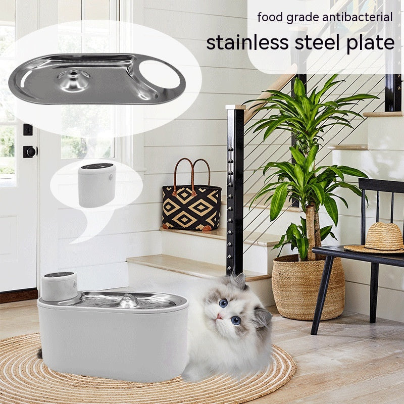 KFX-7051965 Intelligent Wireless Pet Water Dispenser with Stainless Steel Plate for Cats and Dogs