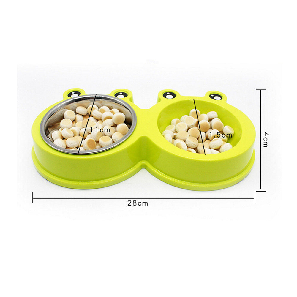 KFX-7052093 Double Pet Food and Water Bowl - Durable ABS and Stainless Steel, Easy to Clean, Pink/Green/Blue, 28x11.5x4cm