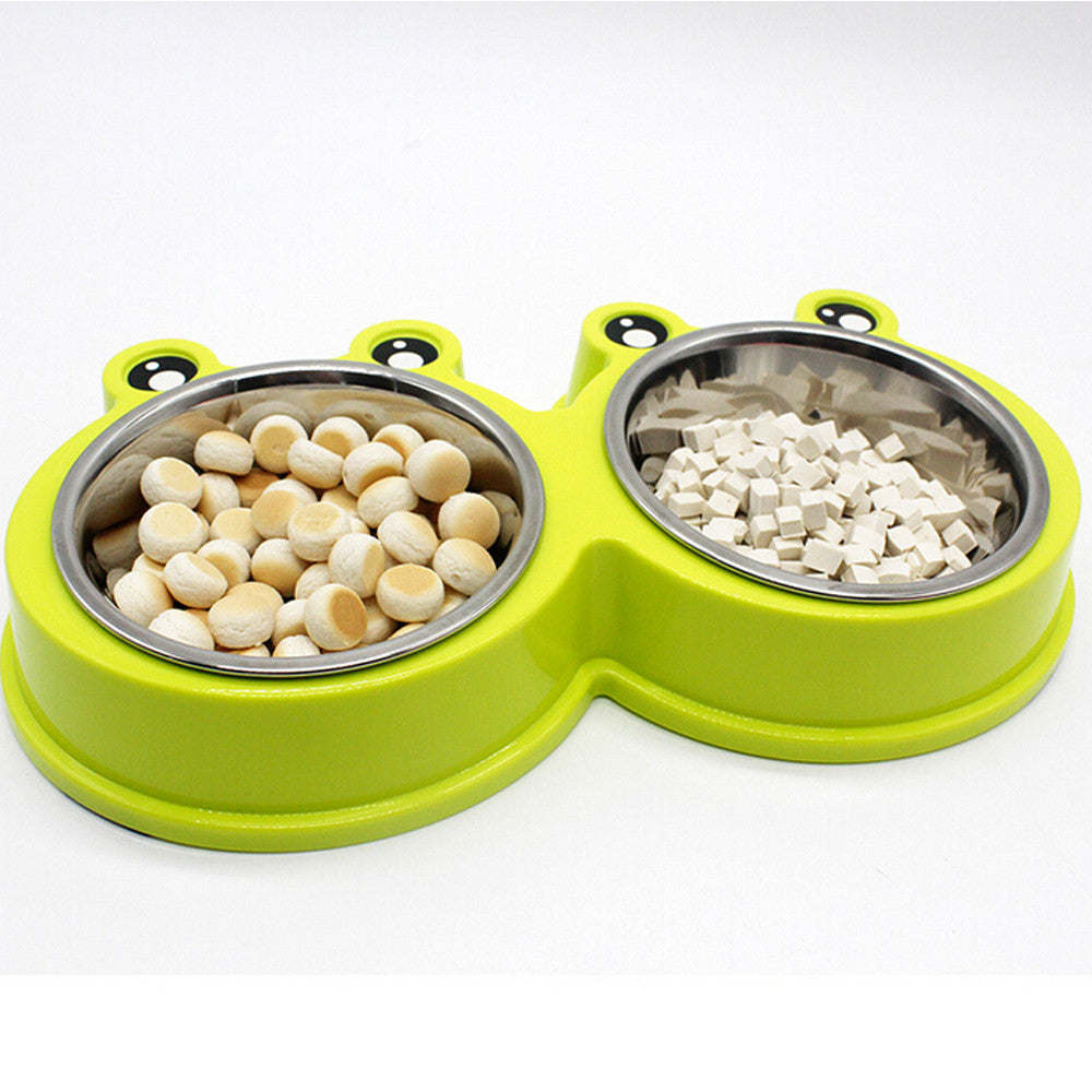 KFX-7052093 Double Pet Food and Water Bowl - Durable ABS and Stainless Steel, Easy to Clean, Pink/Green/Blue, 28x11.5x4cm