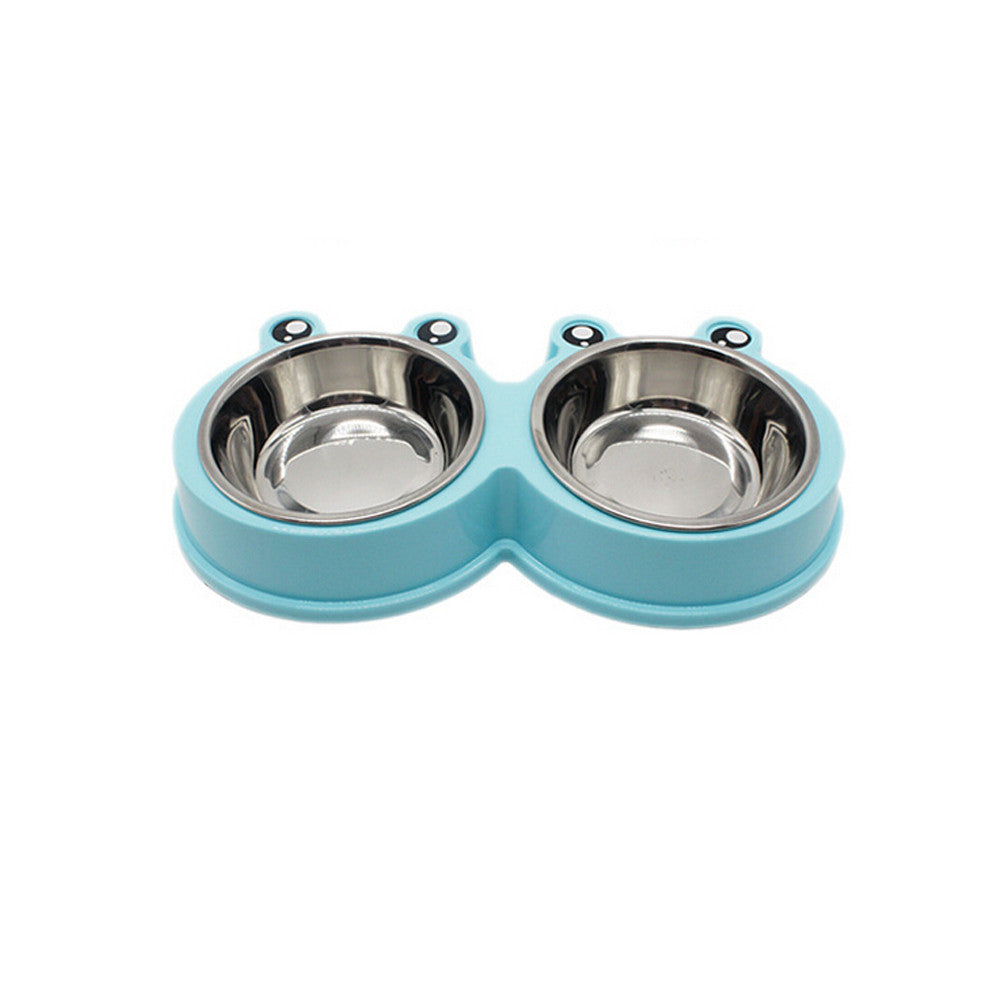 KFX-7052093 Double Pet Food and Water Bowl - Durable ABS and Stainless Steel, Easy to Clean, Pink/Green/Blue, 28x11.5x4cm