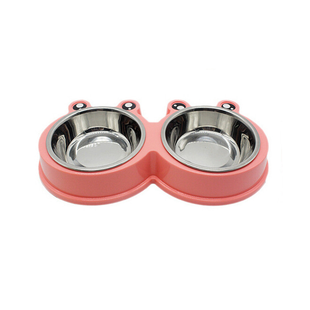 KFX-7052093 Double Pet Food and Water Bowl - Durable ABS and Stainless Steel, Easy to Clean, Pink/Green/Blue, 28x11.5x4cm