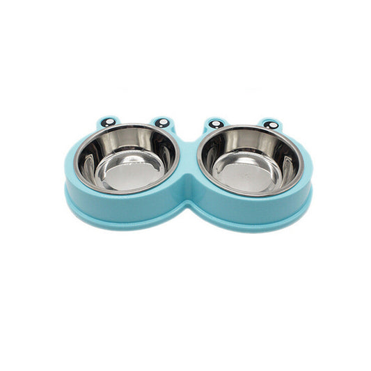 KFX-7052093 Double Pet Food and Water Bowl - Durable ABS and Stainless Steel, Easy to Clean, Pink/Green/Blue, 28x11.5x4cm