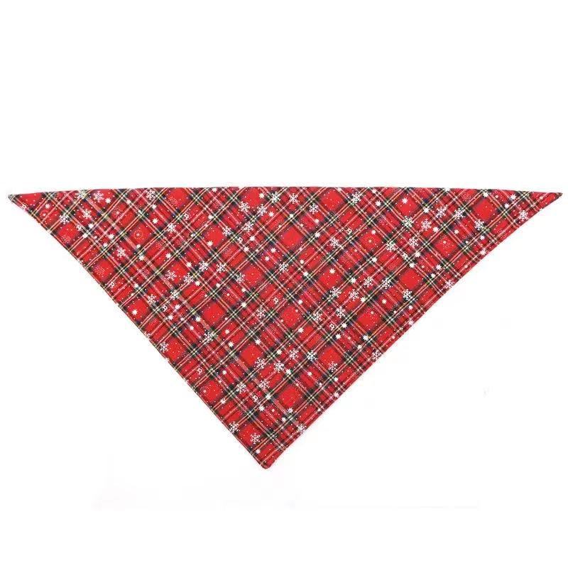 KFX-7053501 Plaid Cotton Christmas Dog Scarf - Triangular Design for Festive Styling