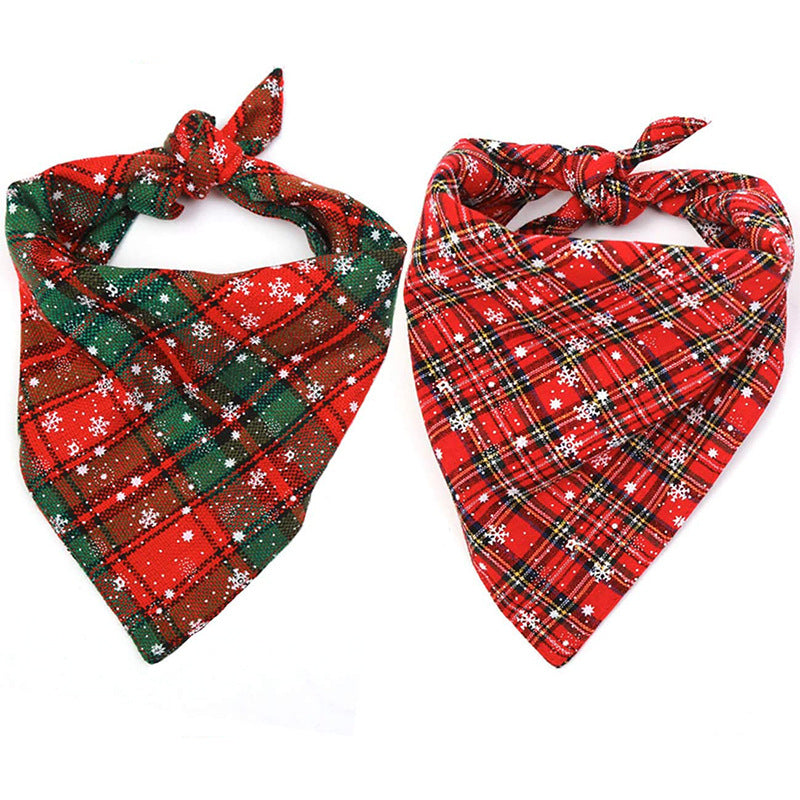 KFX-7053501 Plaid Cotton Christmas Dog Scarf - Triangular Design for Festive Styling