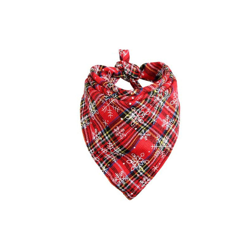KFX-7053501 Plaid Cotton Christmas Dog Scarf - Triangular Design for Festive Styling