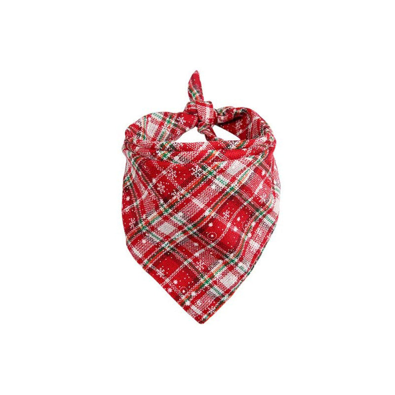 KFX-7053501 Plaid Cotton Christmas Dog Scarf - Triangular Design for Festive Styling