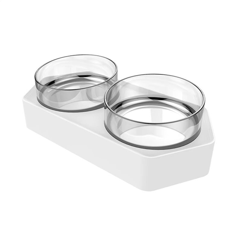 KFX-7057853 Ceramic Double Bowl Pet Feeding Set with Wooden Stand for Cats