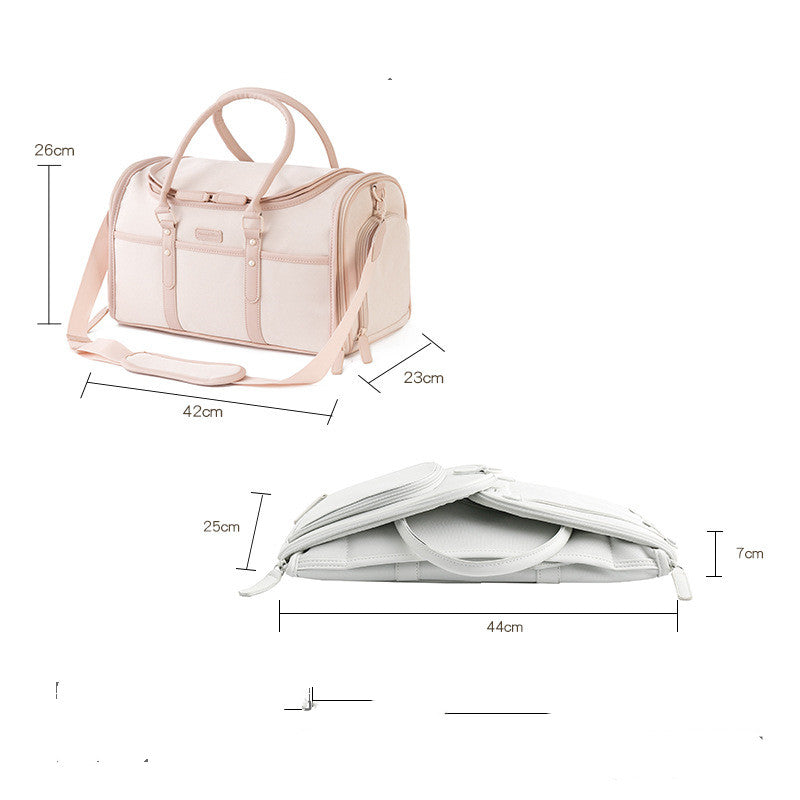KFX-7058109 Breathable and Foldable Portable Pet Bag for Cats – Light Pink & Gray White, Oxford Cloth, 10 lbs Capacity