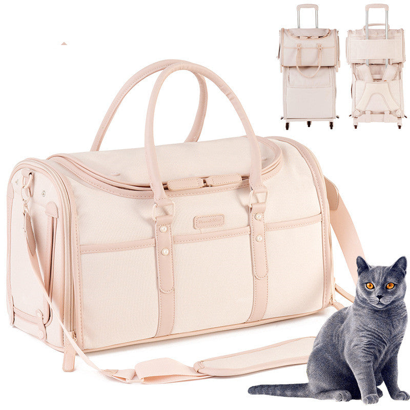 KFX-7058109 Breathable and Foldable Portable Pet Bag for Cats – Light Pink & Gray White, Oxford Cloth, 10 lbs Capacity