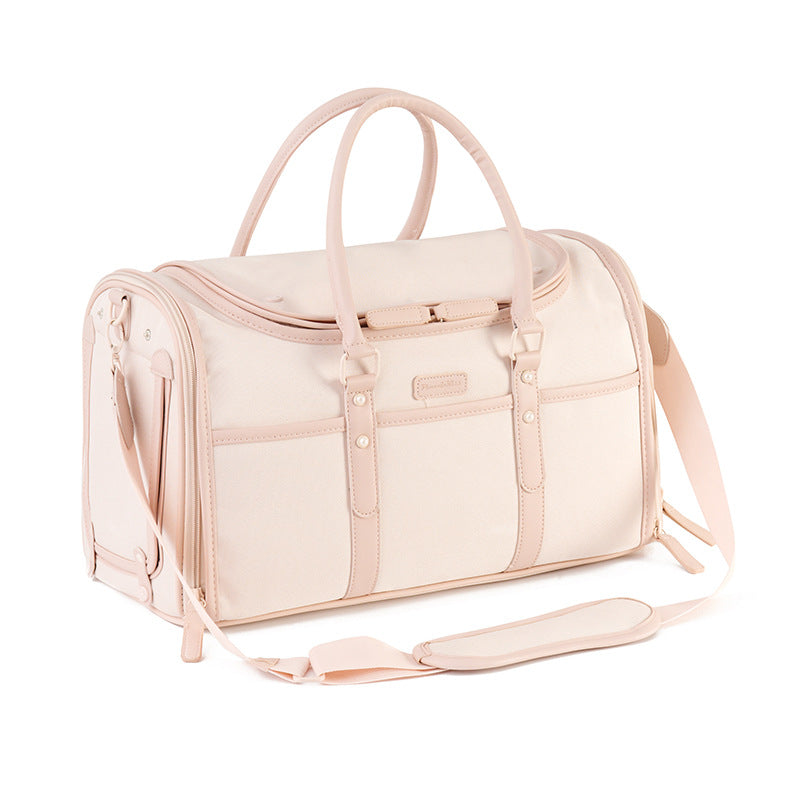 KFX-7058109 Breathable and Foldable Portable Pet Bag for Cats – Light Pink & Gray White, Oxford Cloth, 10 lbs Capacity