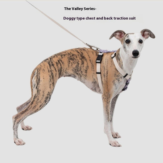 KFX-7060925 I-shaped Anti-Breaking Loose Nylon Pet Harness for Dogs in Milk Purple and Olive Gray