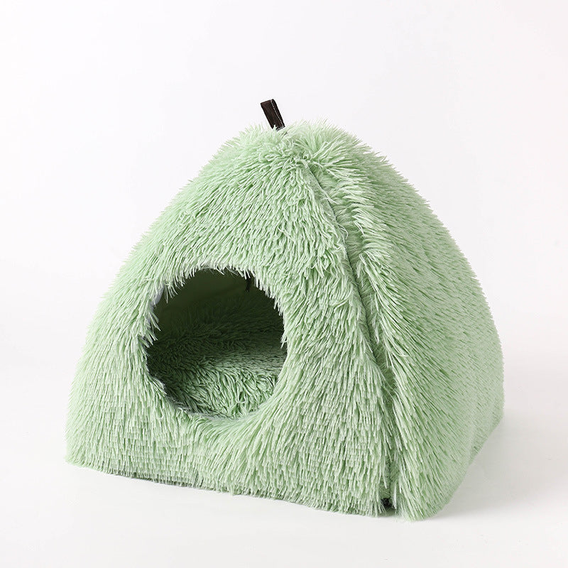 KFX-7061693 Plush Triangle Cat Bed - Soft, Stylish, Compressible Nest in White