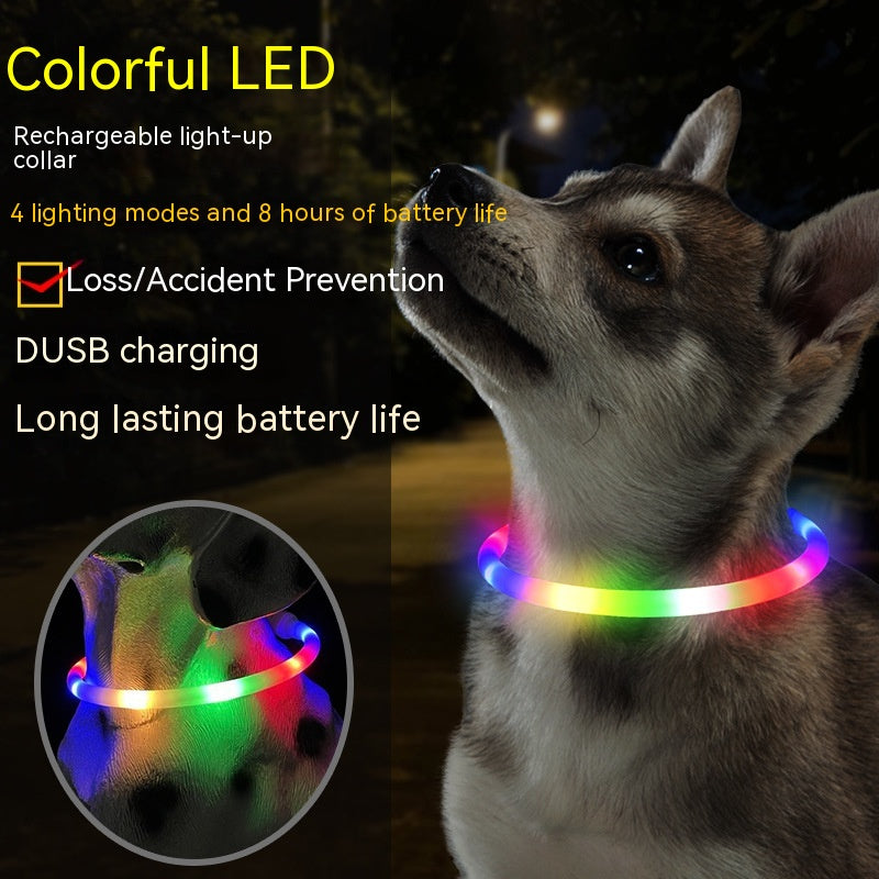 KFX-7063613 Luminous USB Charging Silicone Dog Collar with Multiple Color Modes