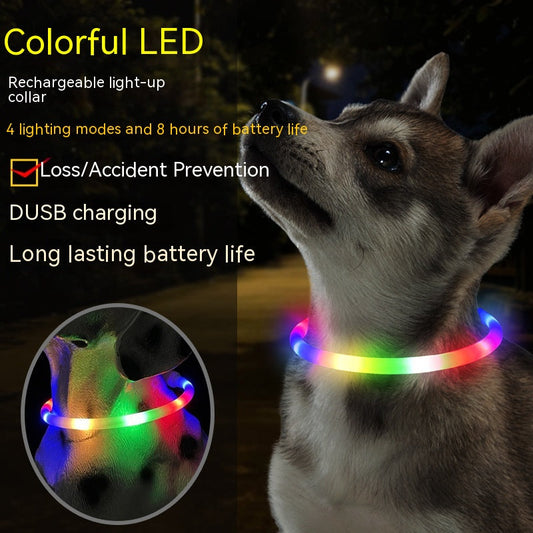 KFX-7063613 Luminous USB Charging Silicone Dog Collar with Multiple Color Modes