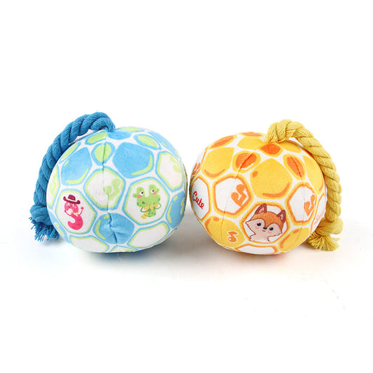 KFX-7064893 Interactive Cotton Rope Dog Toy with Cartoon Football Design for Tug of War and Dental Care