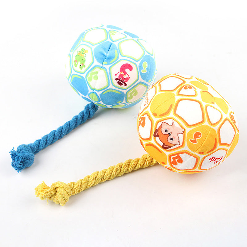 KFX-7064893 Interactive Cotton Rope Dog Toy with Cartoon Football Design for Tug of War and Dental Care