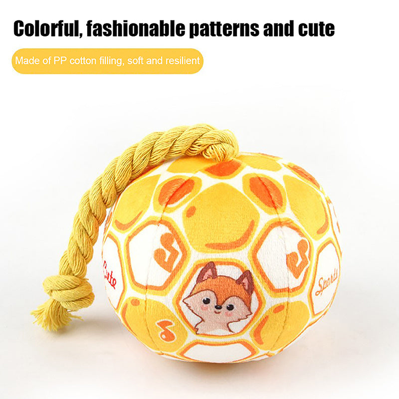 KFX-7064893 Interactive Cotton Rope Dog Toy with Cartoon Football Design for Tug of War and Dental Care