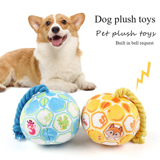KFX-7064893 Interactive Cotton Rope Dog Toy with Cartoon Football Design for Tug of War and Dental Care
