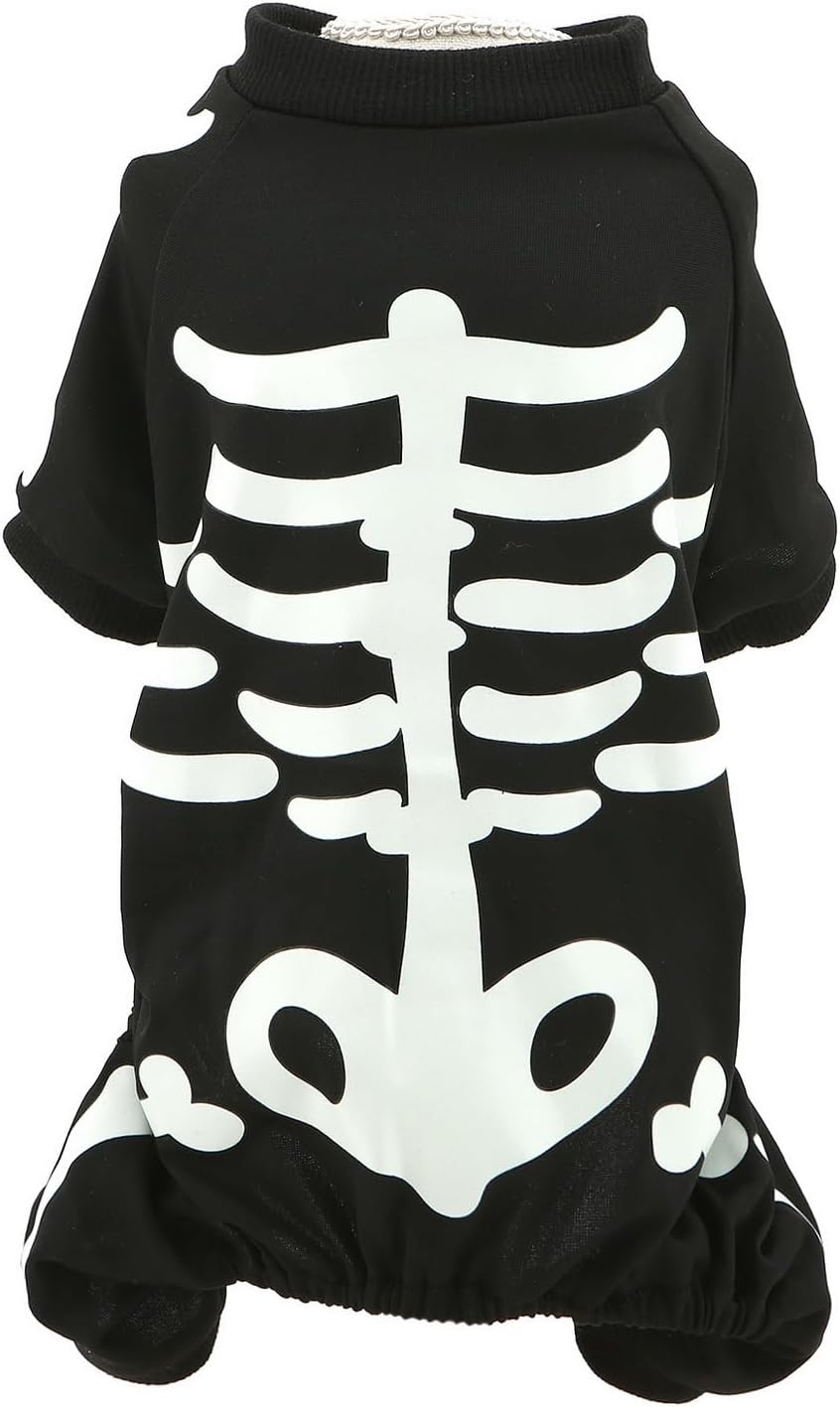 KFX-7067069 Glow in the Dark Skeleton Dog Costume for Small Dogs - Breathable Stretchy Jumpsuit for Halloween and Cosplay