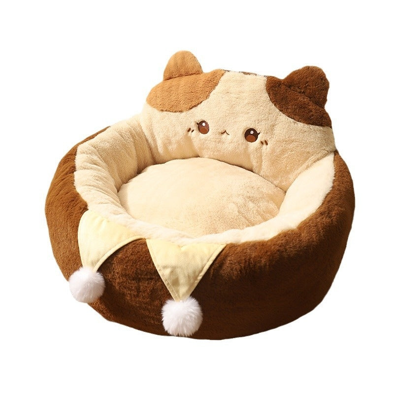 KFX-7067453 Cozy Cat Nest Winter Pet Bed - Medium Size, Warm Polyester with Three Flower Design