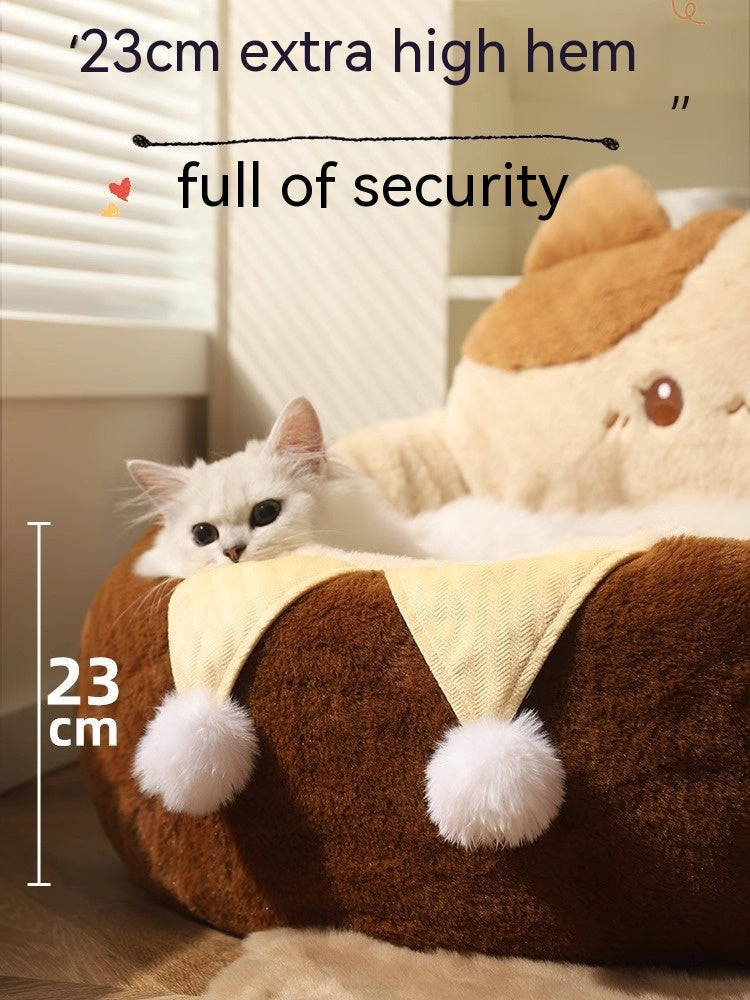 KFX-7067453 Cozy Cat Nest Winter Pet Bed - Medium Size, Warm Polyester with Three Flower Design
