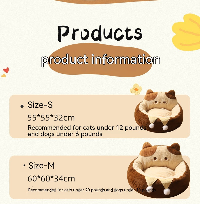 KFX-7067453 Cozy Cat Nest Winter Pet Bed - Medium Size, Warm Polyester with Three Flower Design