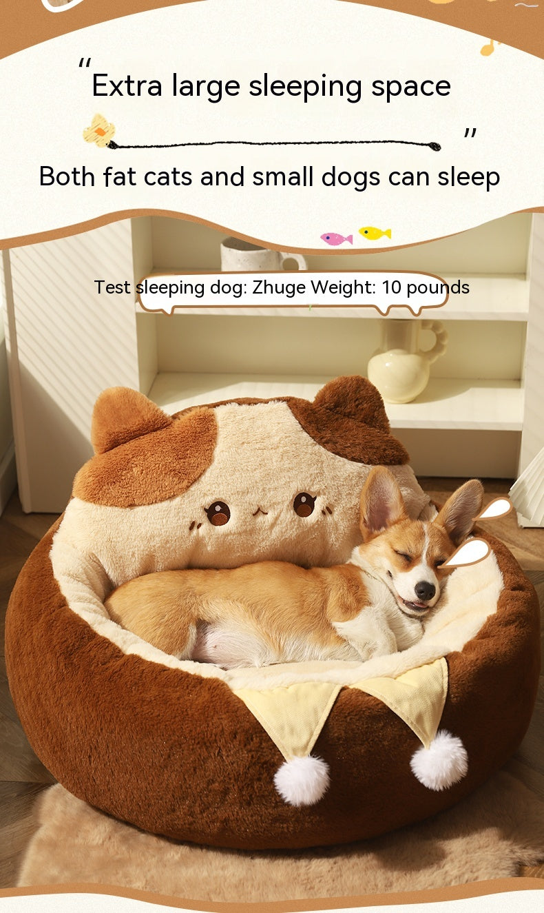 KFX-7067453 Cozy Cat Nest Winter Pet Bed - Medium Size, Warm Polyester with Three Flower Design