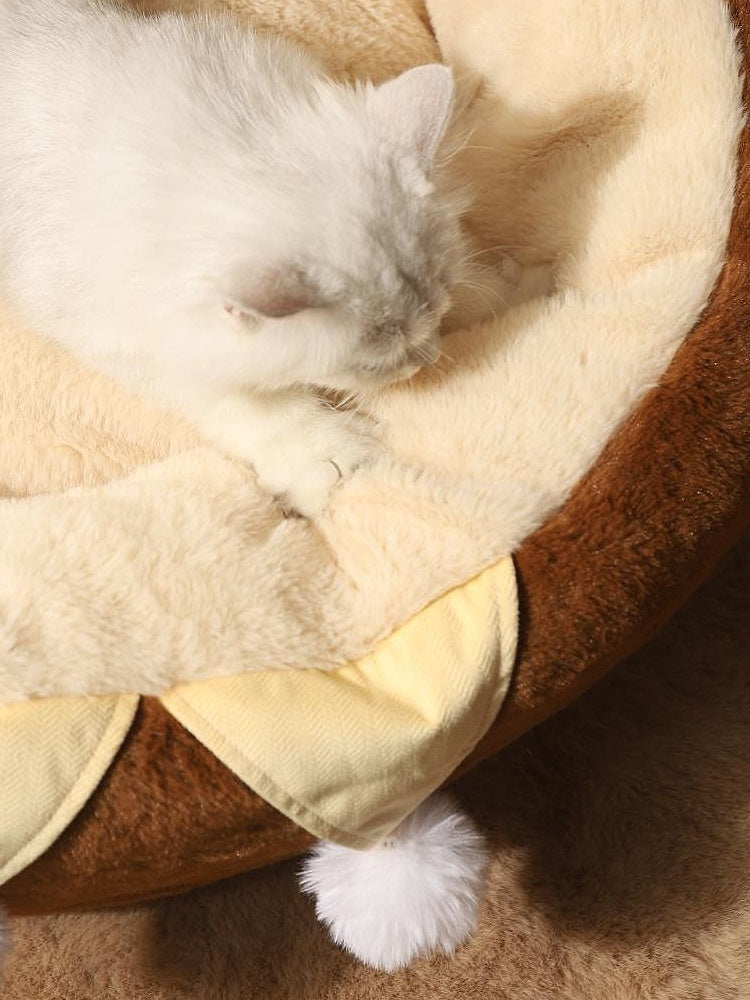 KFX-7067453 Cozy Cat Nest Winter Pet Bed - Medium Size, Warm Polyester with Three Flower Design