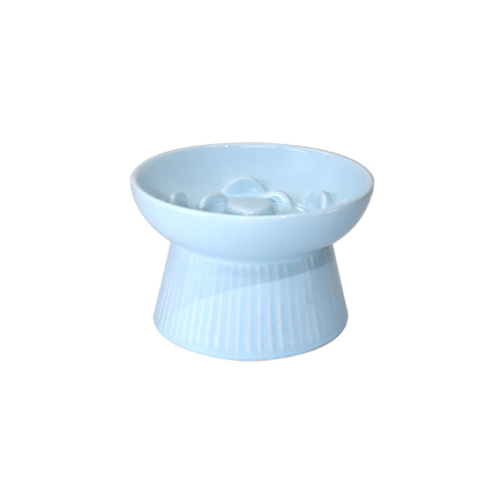 KFX-7067581 Ceramic High Foot Slow Feed Pet Bowl for Cats and Dogs - Anti-Choke Design and Tumble Resistant