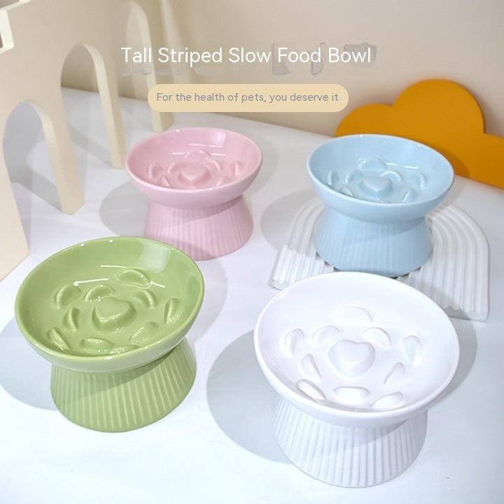 KFX-7067581 Ceramic High Foot Slow Feed Pet Bowl for Cats and Dogs - Anti-Choke Design and Tumble Resistant