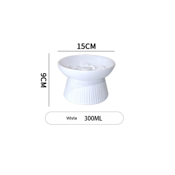 KFX-7067581 Ceramic High Foot Slow Feed Pet Bowl for Cats and Dogs - Anti-Choke Design and Tumble Resistant