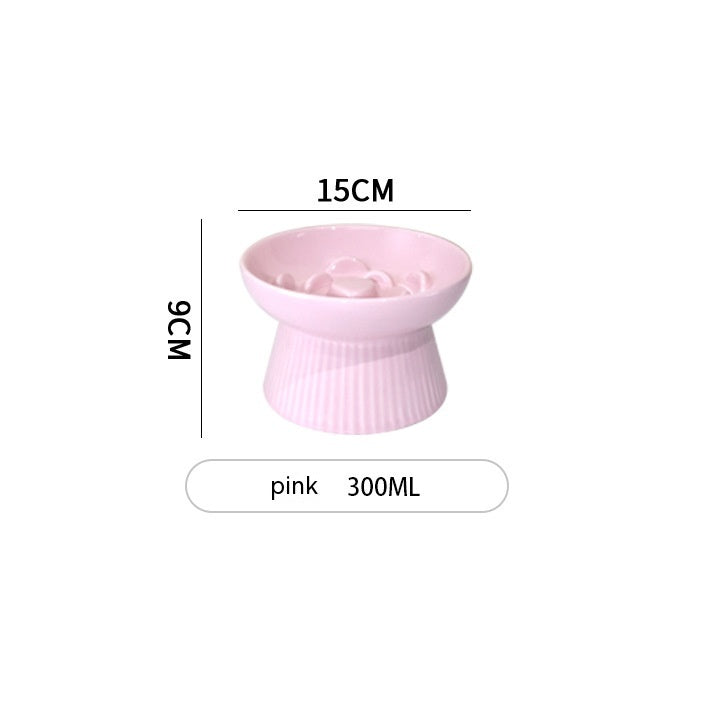 KFX-7067581 Ceramic High Foot Slow Feed Pet Bowl for Cats and Dogs - Anti-Choke Design and Tumble Resistant