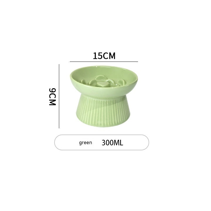 KFX-7067581 Ceramic High Foot Slow Feed Pet Bowl for Cats and Dogs - Anti-Choke Design and Tumble Resistant
