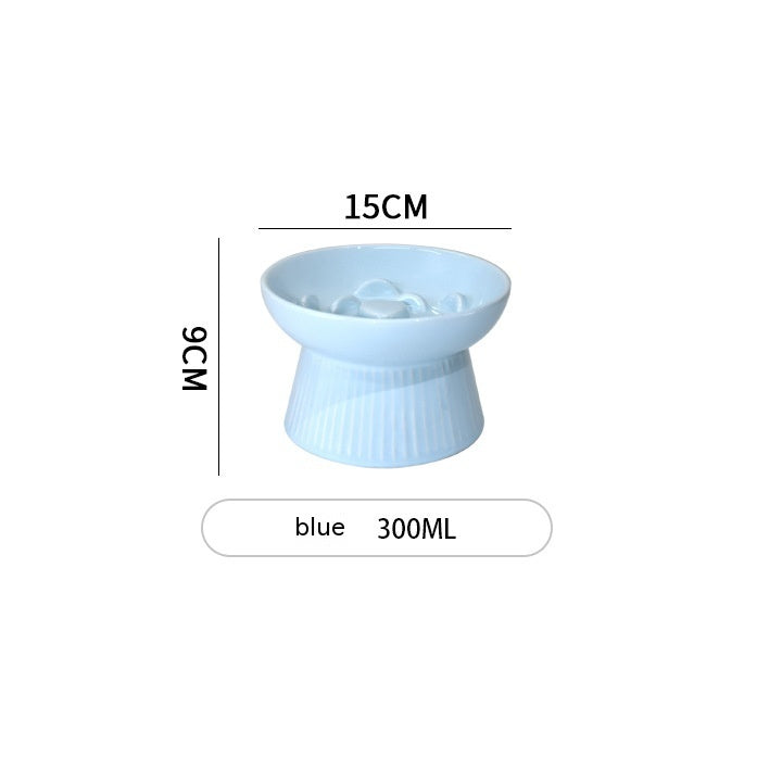 KFX-7067581 Ceramic High Foot Slow Feed Pet Bowl for Cats and Dogs - Anti-Choke Design and Tumble Resistant