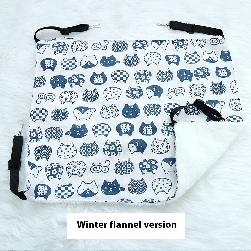 KFX-7069245 Fleece-Lined Cat Hammock in Various Winter Patterns - Comfortable Pet Bed for Cats
